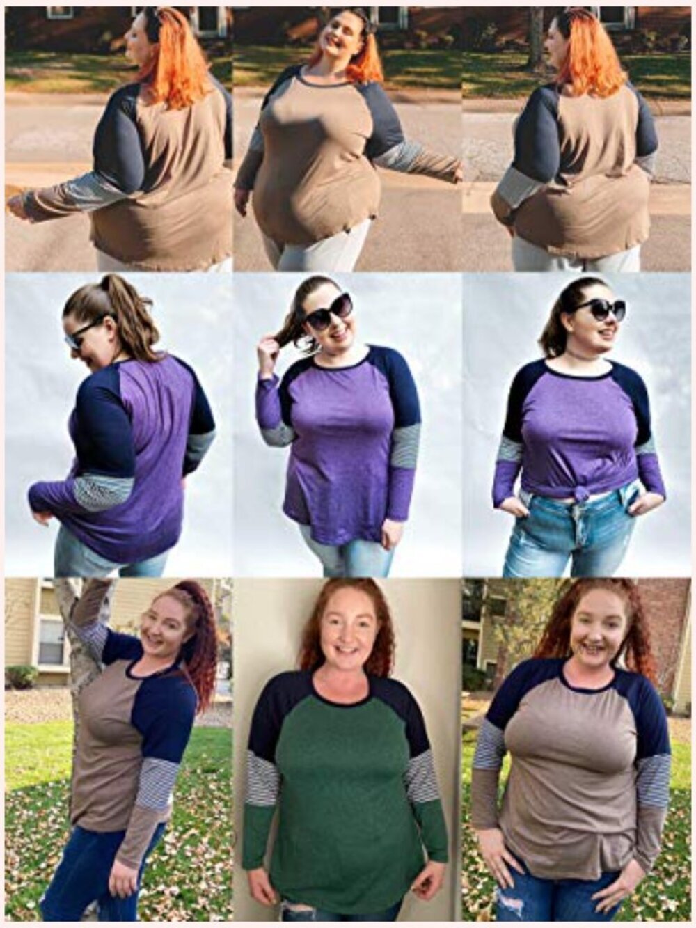 Plus Size Color Block Raglan Tunic T-Shirt Long Sleeve - Picture 4 of 6